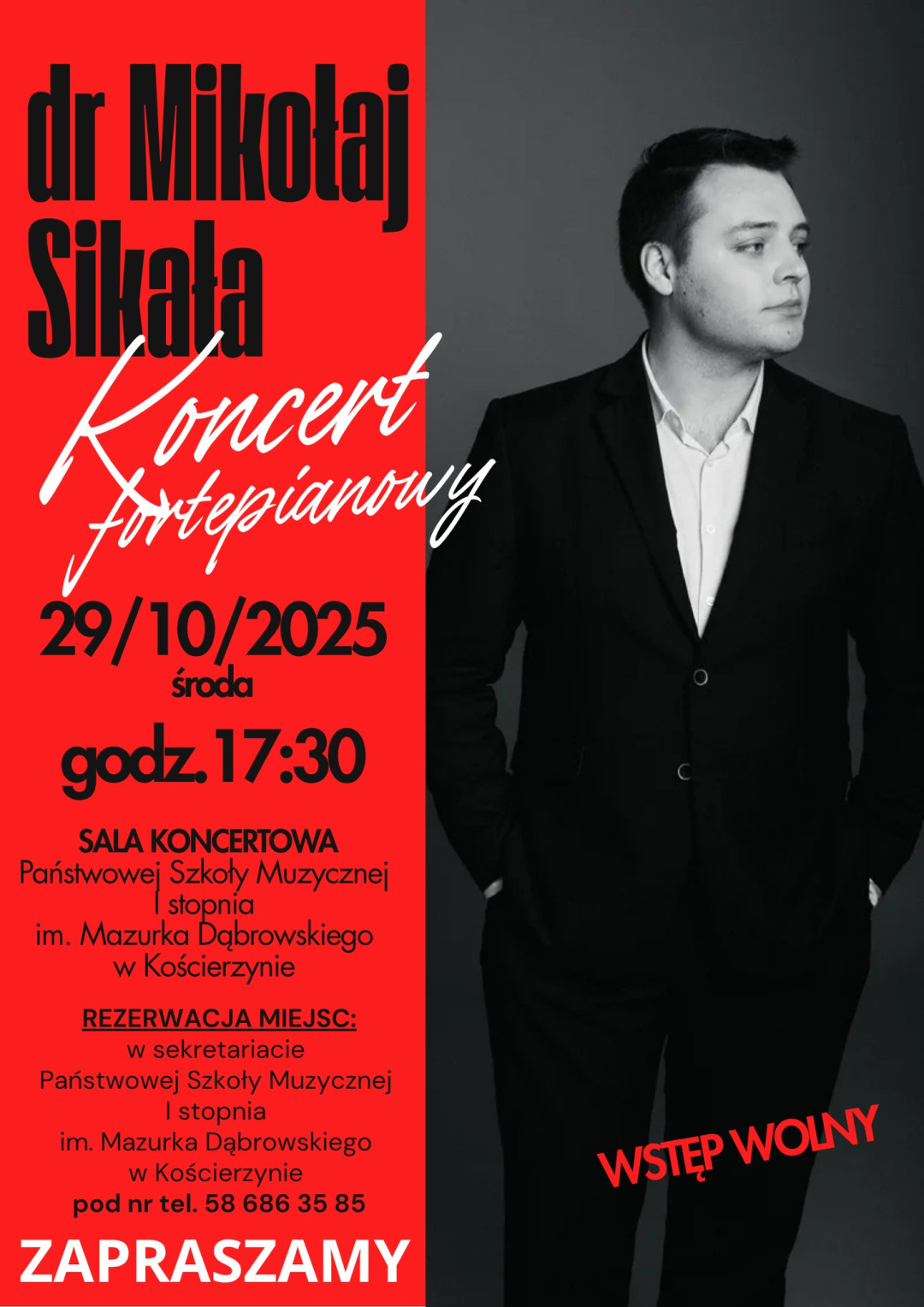 Państwowa Szkoła Muzyczna w Kościerzynie organizuje jutro (29.10.) koncert fortepianowy