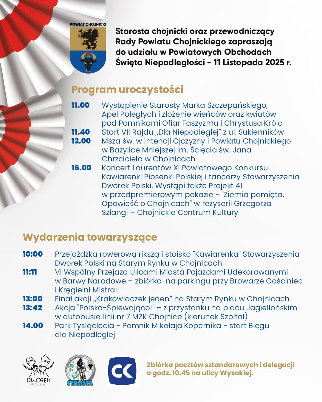 Oficjalne obchody 11 listopada w Chojnicach z delegacjami i wojskową oprawą. Sprawdź plan uroczystości