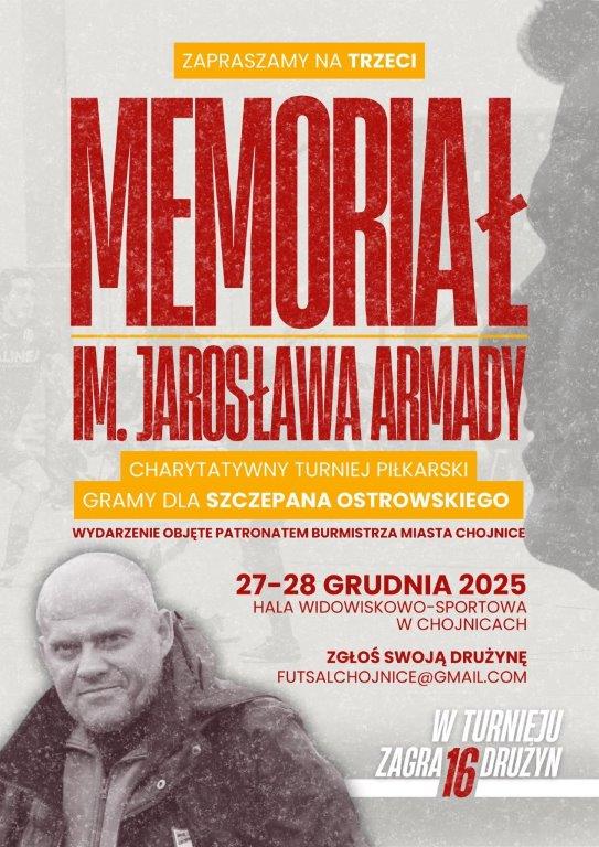 W weekend odbędzie się trzecia edycja piłkarskiego Memoriału Jarosława Armady w Chojnicach